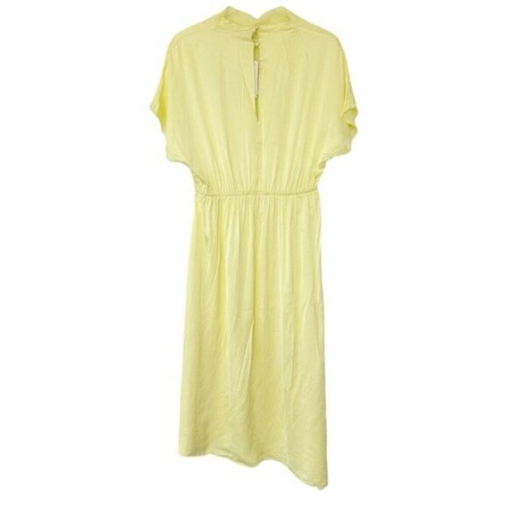 NWT & Other Stories Butter Yellow Asymmetric High Neck Satin Midi Dress Size 10 - Picture 6 of 10
